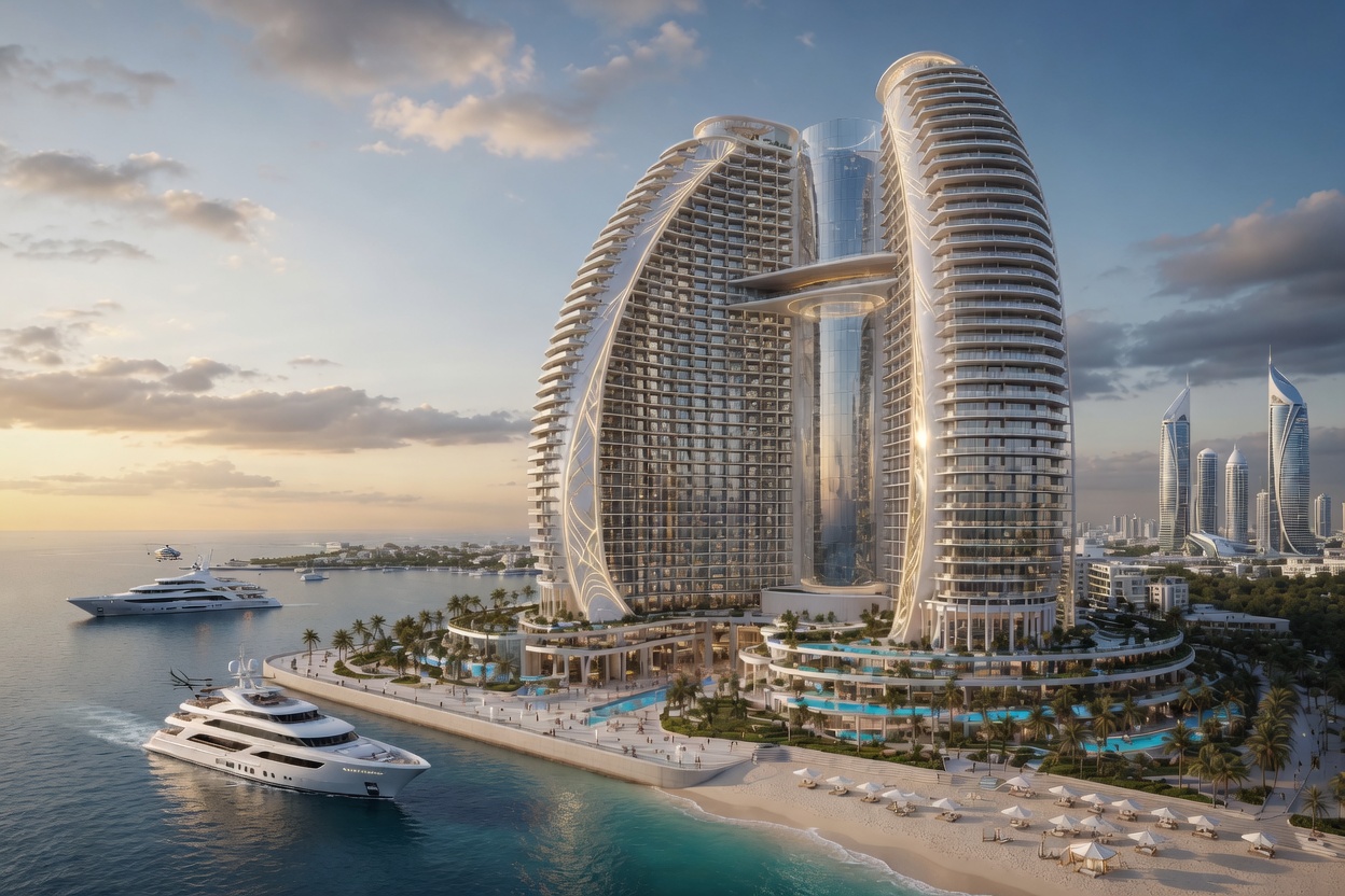 Waterfront seven-star hospitality tower concept.